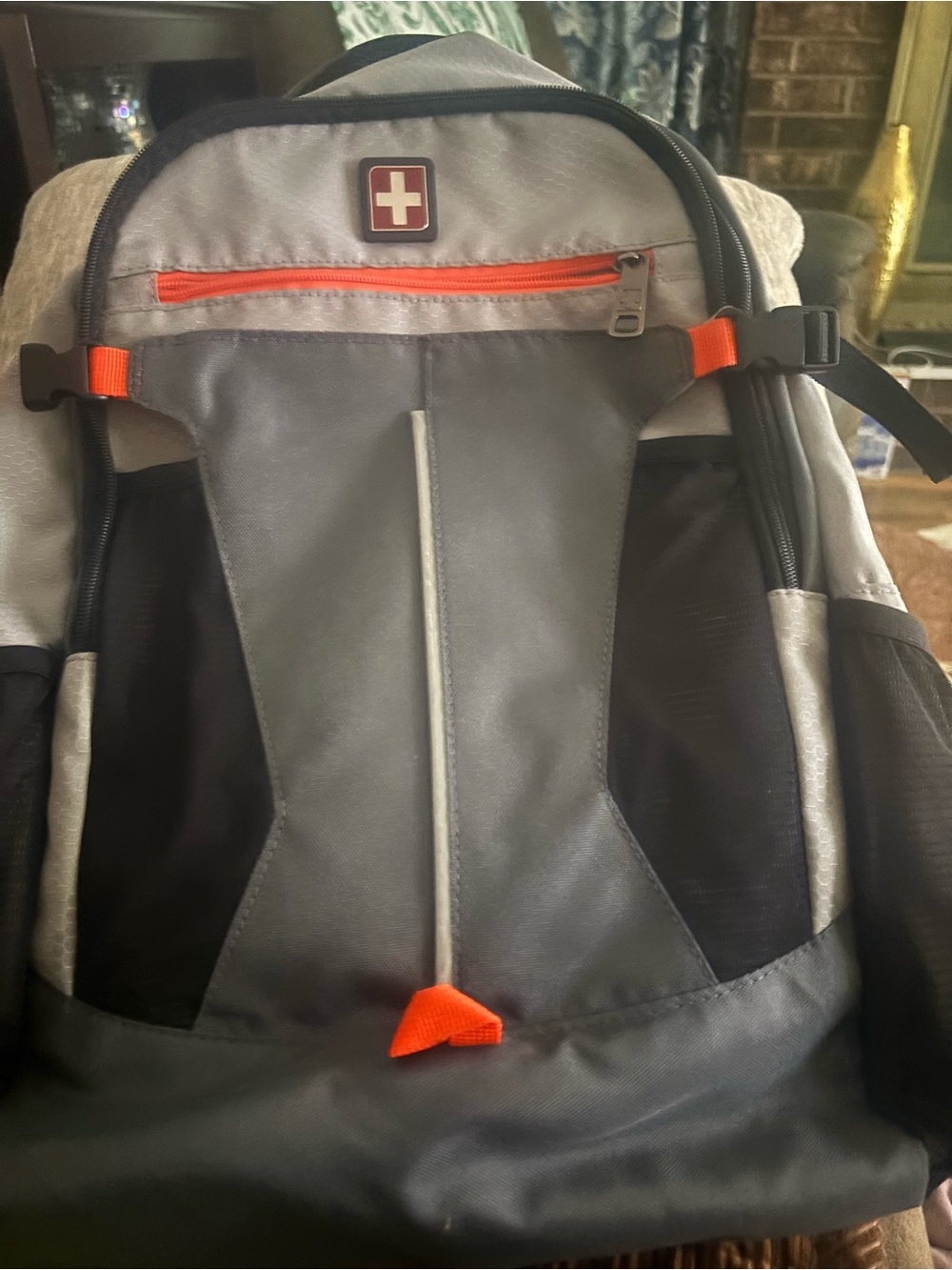 Swiss Tech Banded Gray and Black Men's Backpack with Orange Accents